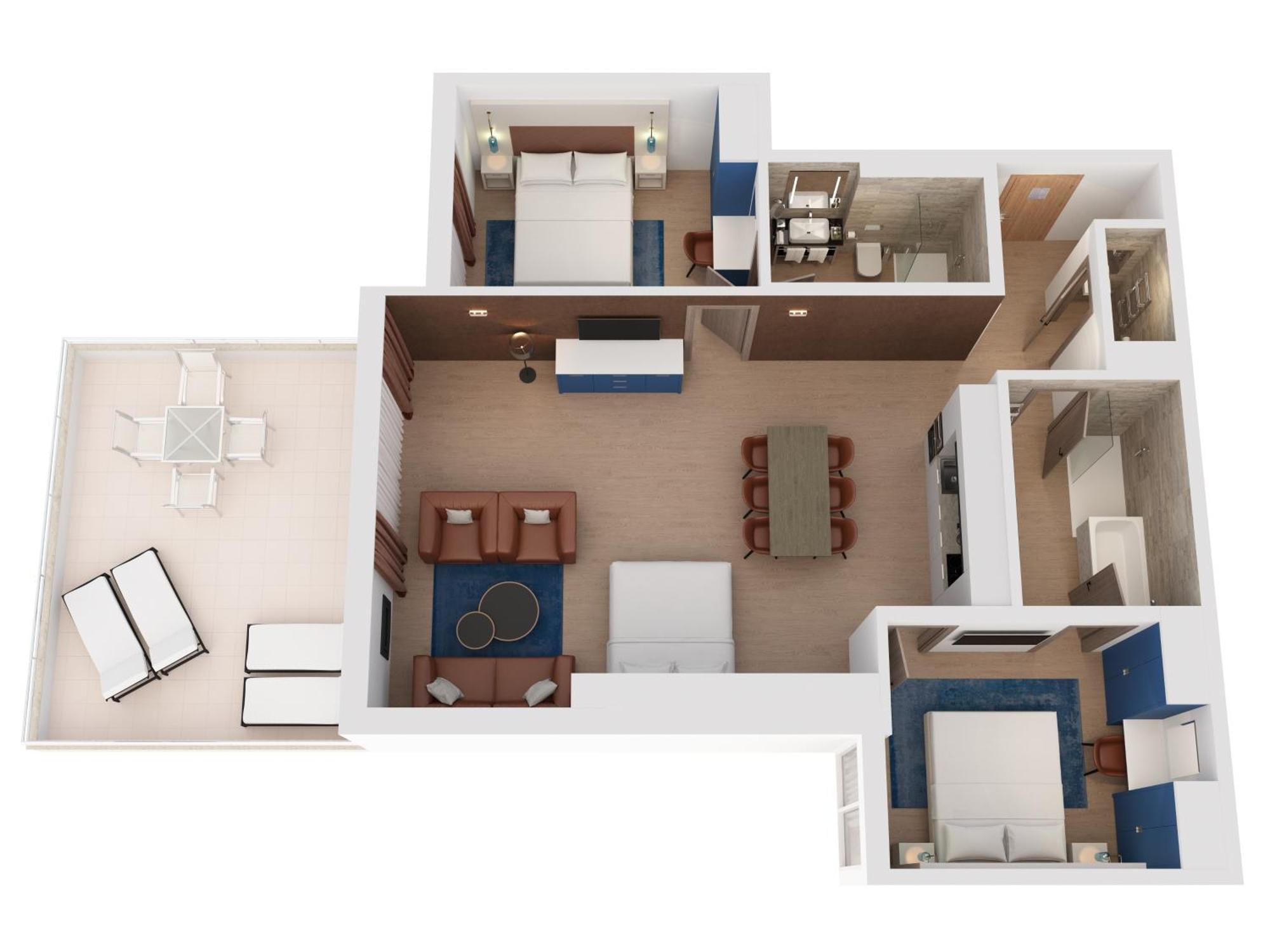 Hilton Rijeka Costabella Beach Resort And Spa الغرفة الصورة A floorplan of a typical two-bedroom suite