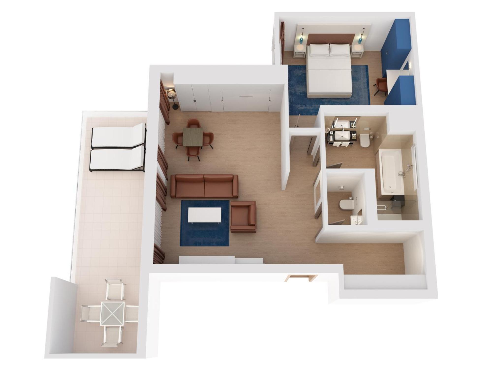 Hilton Rijeka Costabella Beach Resort And Spa الغرفة الصورة A 3D floor plan of a hotel room