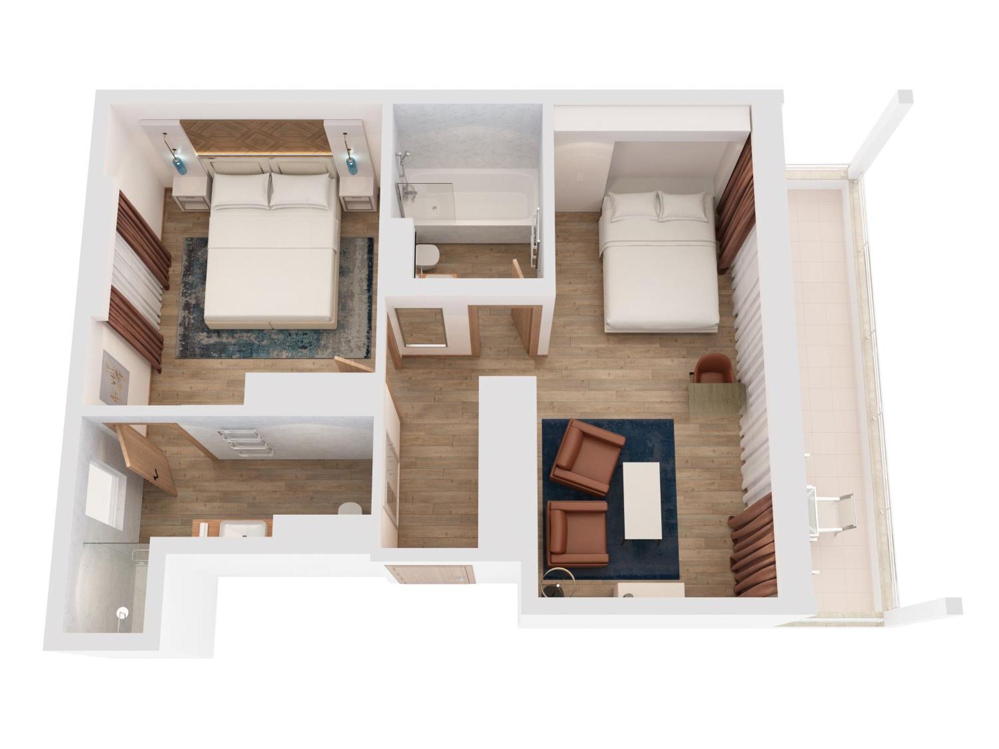 Hilton Rijeka Costabella Beach Resort And Spa الغرفة الصورة 3D floor plan of a hotel room
